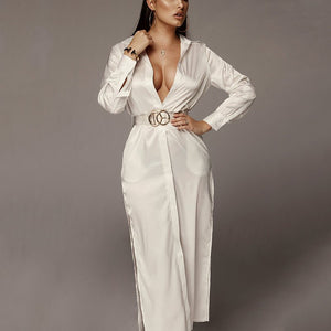 Elegant faux satin long sleeve dress for formal occasions