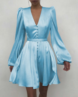 Satin V-Neck Temperament Slim Dress