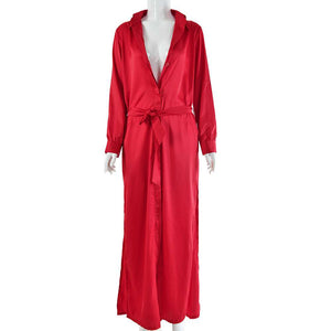 Elegant faux satin long sleeve dress for formal occasions