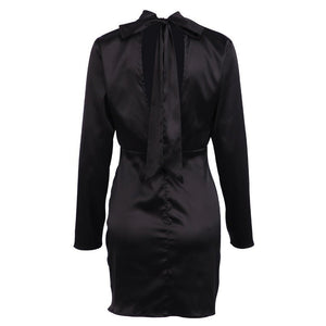 Chic mini dress featuring satin waistband and structured polyester fabric