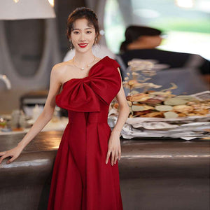 Satin Burgundy Engagement Evening Dress