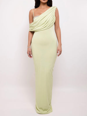 Light green off-the-shoulder rhinestone bodycon dress for women