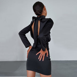 Chic mini dress featuring satin waistband and structured polyester fabric