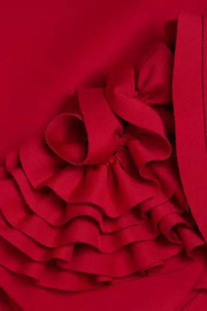 Badgley Mischka V-Neck Ruffled Rosette Sleeves Midi Sheath Dress-3