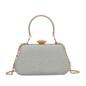 Trendy chain strap clutch handbag with structured form perfect for evening events and casual chic outfits