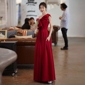 Satin Burgundy Engagement Evening Dress