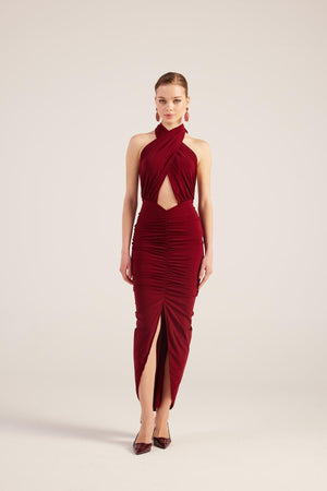 Marie Burgundy Backless Slit Maxi Dress-1