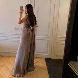 formal ribbon accent evening dress