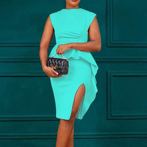 Women's Ruffle Sleeveless Bodycon Midi Dress