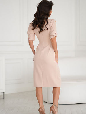 Chic feminine wrap midi dress showcasing modern fitted style