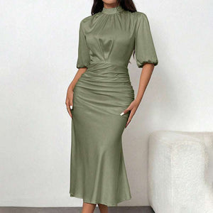 Short Sleeve Ruched Midi Elegant Party Dress