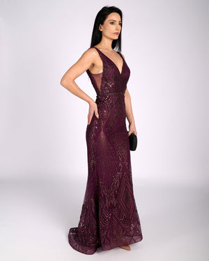 Lisandra Merlot Glitter Lace "evening dresses"-5
