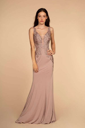 Lace open back Rome jersey gown dress with elegant silhouette
