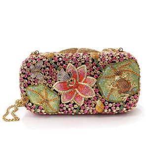 LO2375 - Ancientry Gold White Metal Clutch with Top Grade Crystal in Multi Color-0
