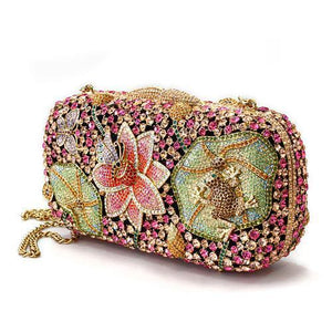 LO2375 - Ancientry Gold White Metal Clutch with Top Grade Crystal in Multi Color-1