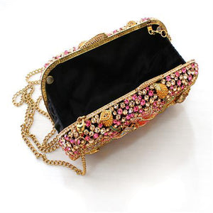 LO2375 - Ancientry Gold White Metal Clutch with Top Grade Crystal in Multi Color-2