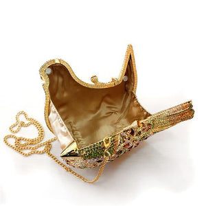 LO2378 - Gold White Metal Clutch with Top Grade Crystal in Multi Color-2