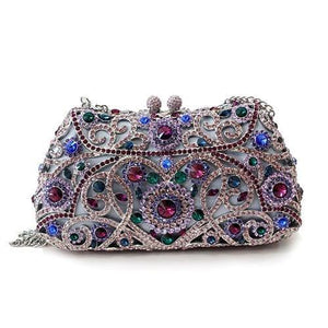 LO2379 - Imitation Rhodium White Metal Clutch with Top Grade Crystal in Multi Color-0