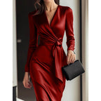 Burgundy Satin Midi