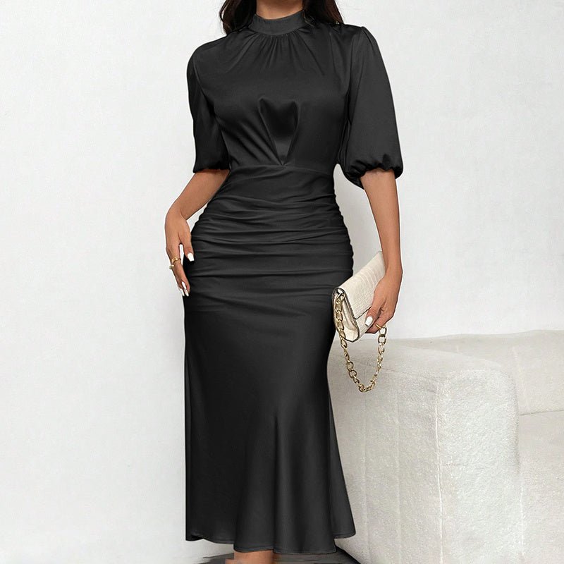 Short Sleeve Ruched Midi Elegant Party Dress