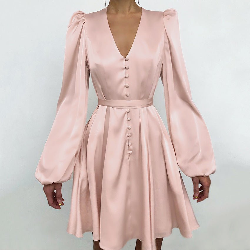 Satin V-Neck Temperament Slim Dress