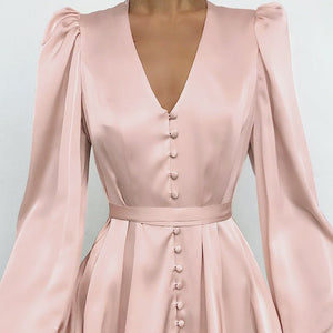 Satin V-Neck Temperament Slim Dress