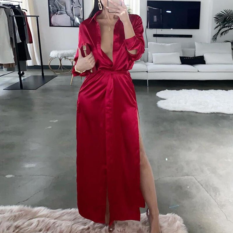 Elegant faux satin long sleeve dress for formal occasions