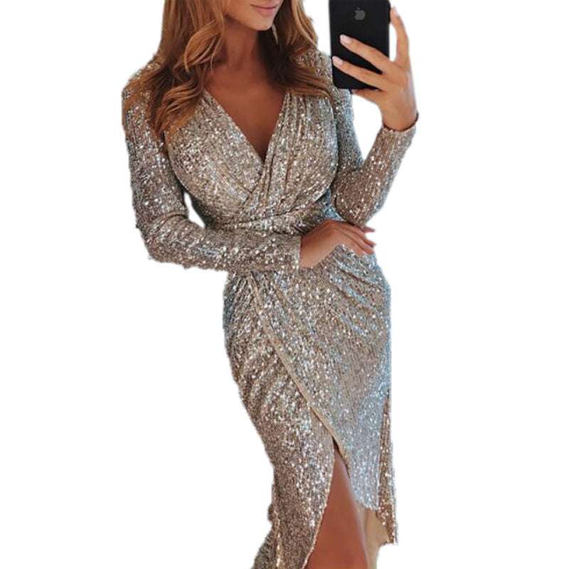 Elegant bronzing bodycon dress for women with sleek fit and shimmering polyester fabric