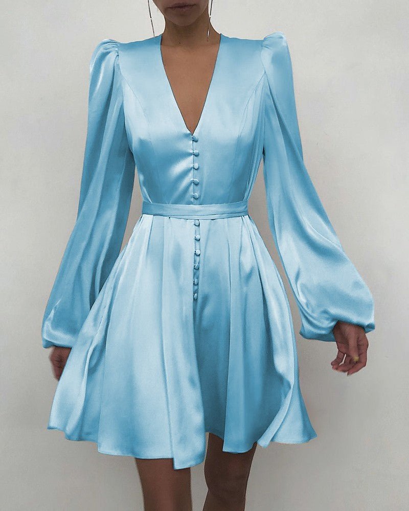 Satin V-Neck Temperament Slim Dress
