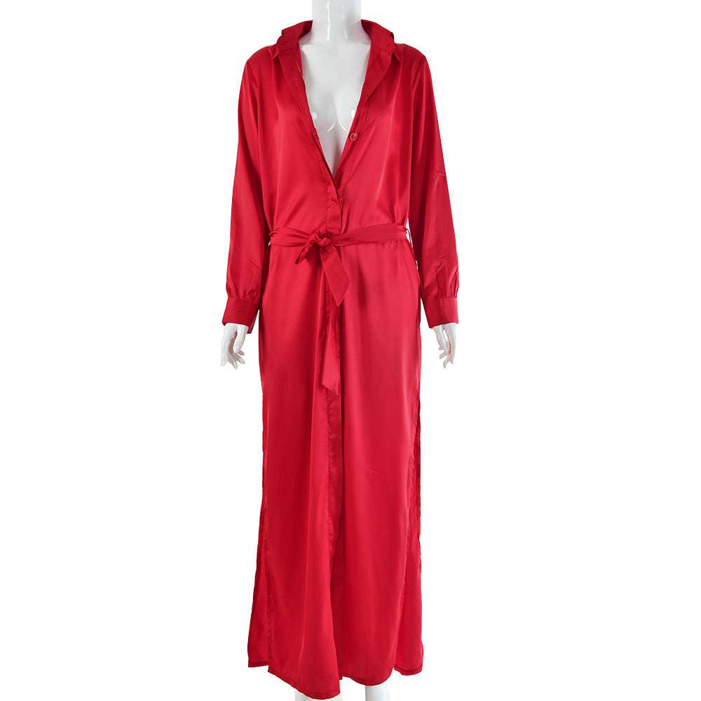Elegant faux satin long sleeve dress for formal occasions