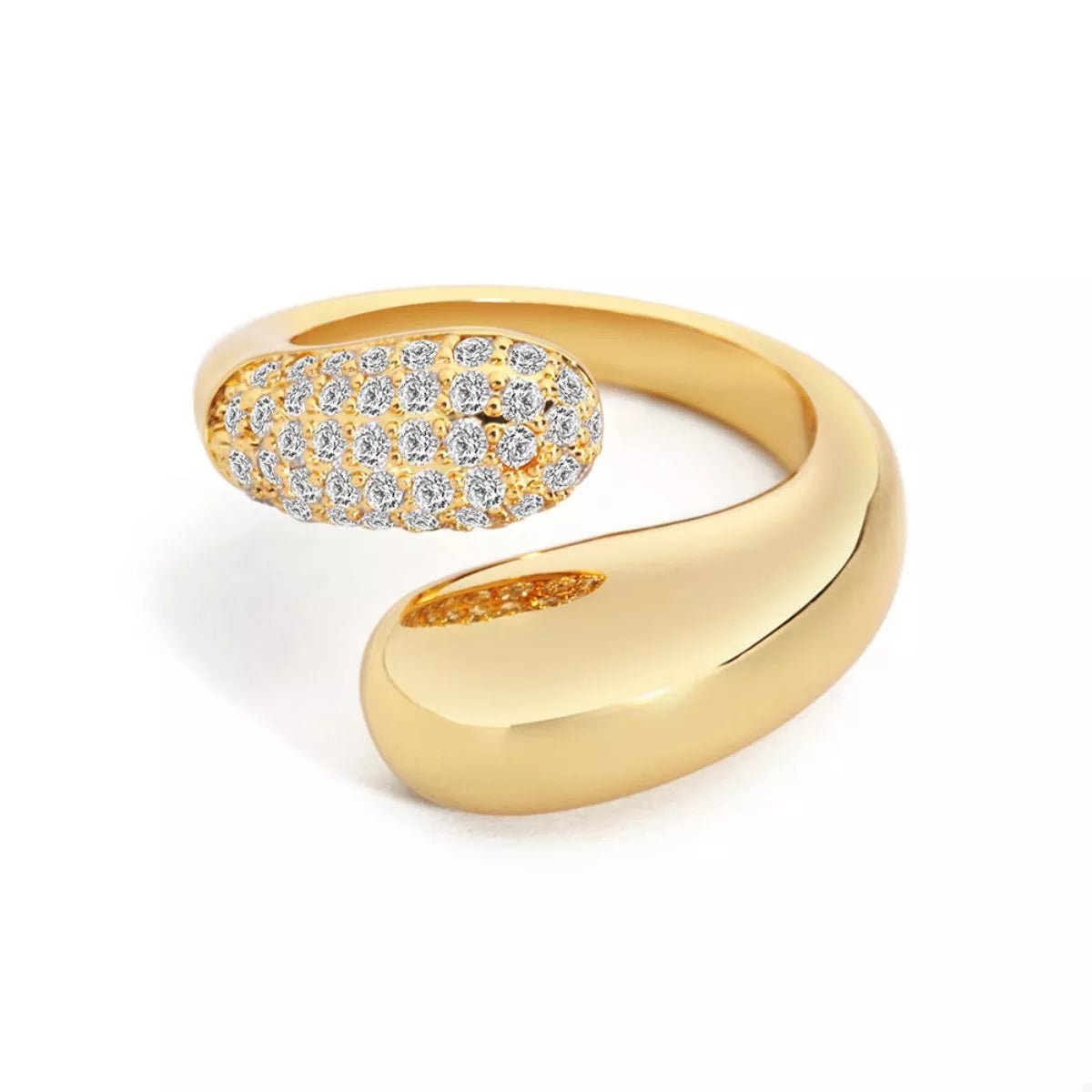 18K gold-plated crystal open ring with sculptural design