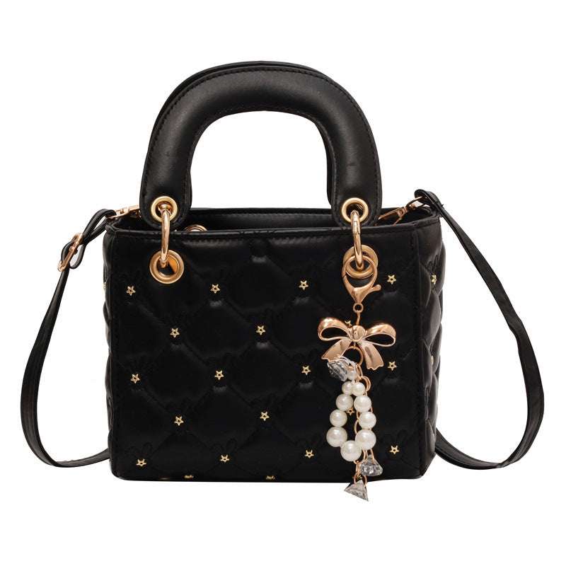 Stylish diamond embroidery polyester shoulder bag featuring intricate threadwork and a chic lightweight design