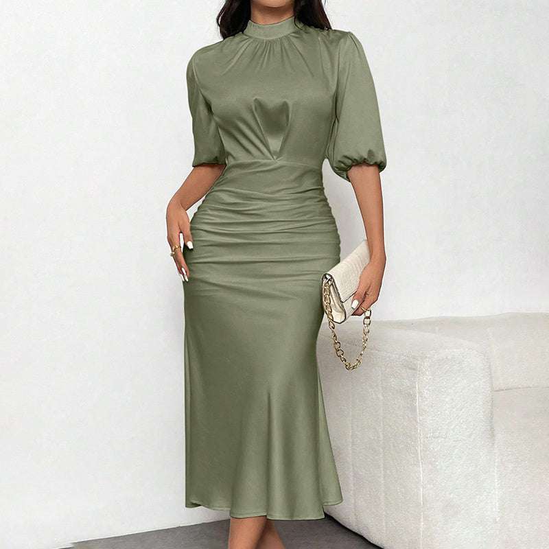 Short Sleeve Ruched Midi Elegant Party Dress