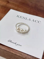 925 sterling silver triple pearl bypass ring with beaded detail