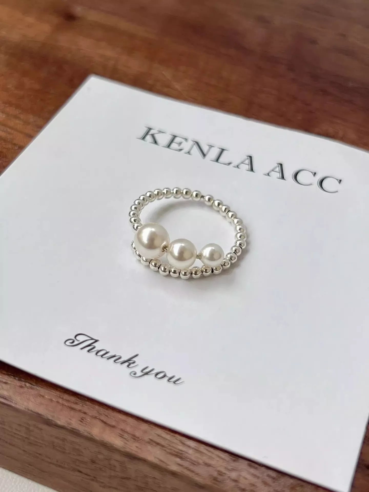 925 sterling silver triple pearl bypass ring with beaded detail