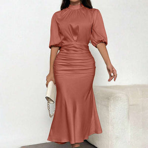 Short Sleeve Ruched Midi Elegant Party Dress