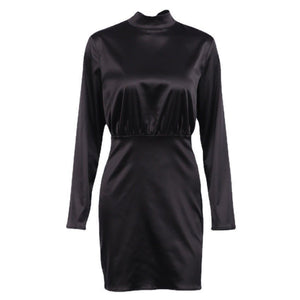 Chic mini dress featuring satin waistband and structured polyester fabric