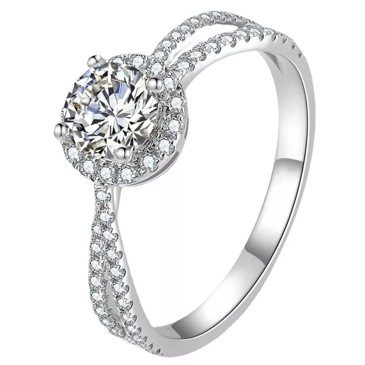 Sterling silver moissanite ring with brilliant center stone