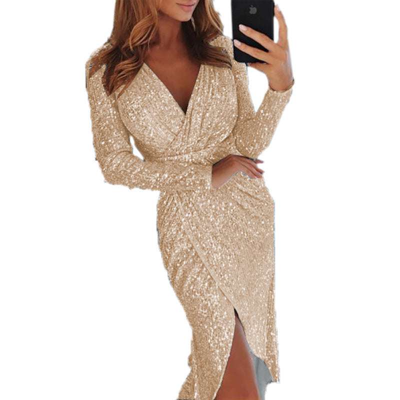 Elegant bronzing bodycon dress for women with sleek fit and shimmering polyester fabric