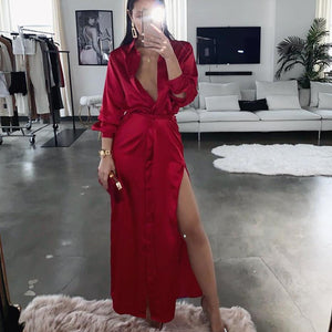 Elegant faux satin long sleeve dress for formal occasions