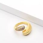 18K gold-plated crystal open ring with sculptural design