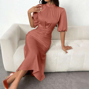 Short Sleeve Ruched Midi Elegant Party Dress