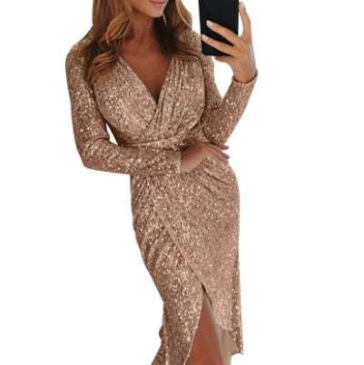 Elegant bronzing bodycon dress for women with sleek fit and shimmering polyester fabric