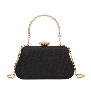 Trendy chain strap clutch handbag with structured form perfect for evening events and casual chic outfits