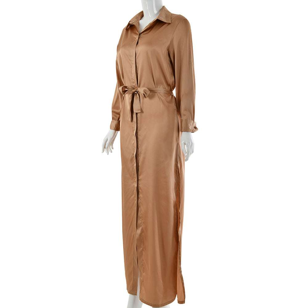 Elegant faux satin long sleeve dress for formal occasions