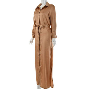Elegant faux satin long sleeve dress for formal occasions