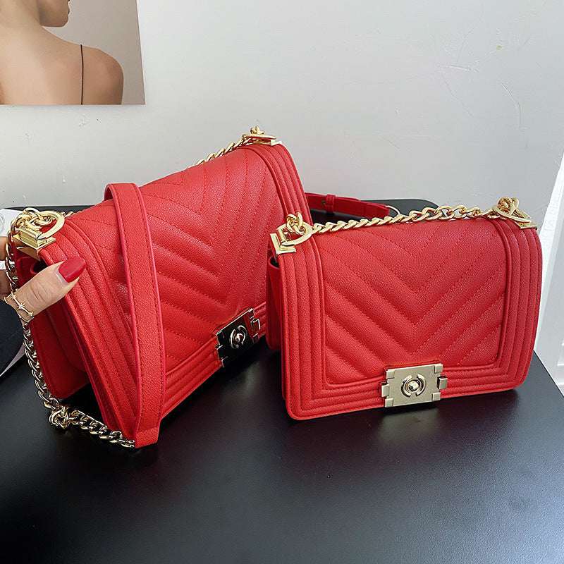 Modern structured messenger handbag with diamond chain strap ideal for parties and stylish daily outfits