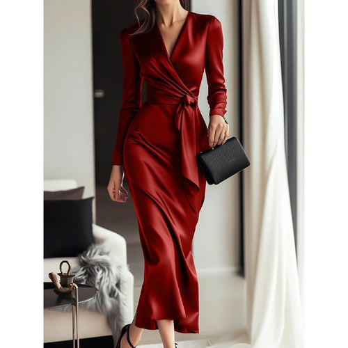 Burgundy Satin Midi