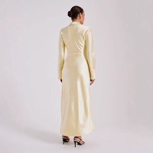 Women's Satin Dress Long Sleeve Split