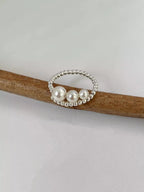 925 sterling silver triple pearl bypass ring with beaded detail